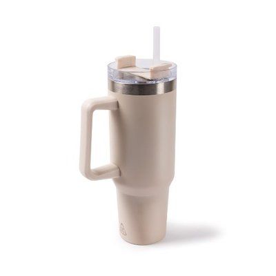 Termo grande 1.18 L con asa y pajita Beige