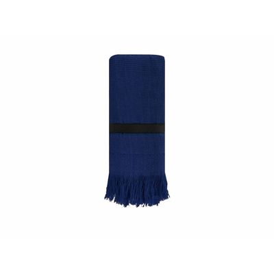 Toalla de algodón con flecos y cinta Azul