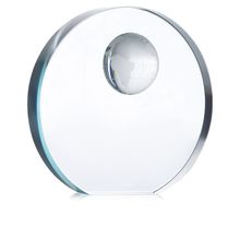 Trofeo circular de cristal con detalle de globo terráqueo Transparente