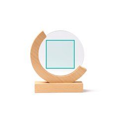 Trofeo de cristal circular con base de bambú | ZONA1 | 100 x 100