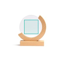 Trofeo de cristal circular con base de bambú | ZONA2 | 100 x 100