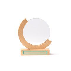 Trofeo de cristal circular con base de bambú | ZONA3 | 130 x 15