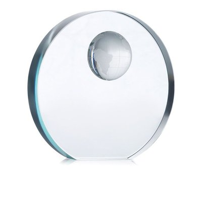 Trofeo circular de cristal con detalle de globo terráqueo Transparente