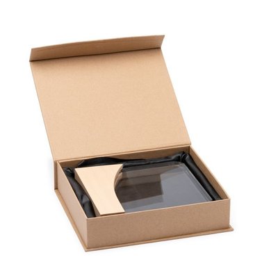 Trofeo de cristal rectangular con base de bambú