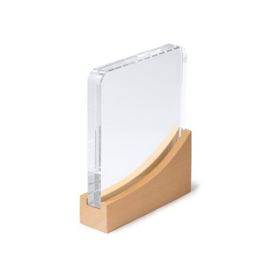 Trofeo de cristal rectangular con base de bambú