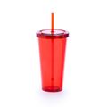Vaso con pajita y tapa a rosca Roj