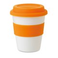 Vaso Blanco con Tapa y Faja Silicona Color Naranja