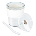 Vaso de cristal con pajita, tapa y banda de PU
