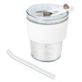 Vaso de cristal con pajita, tapa y banda de PU