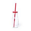 Vaso de cristal con tapa y pajita de plástico (320 ml) Rojo