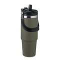 Vaso doble pared 850 ml con tapa, asa y pajita Verde Oscuro