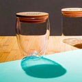 Vaso Doble Pared Borosilicato Tapa Bambú