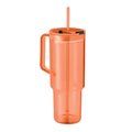 Vaso RPET con asa, tapa y pajita 1200ml Naranja Transparente