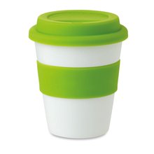 Vaso Blanco con Tapa y Faja Silicona Color Verde