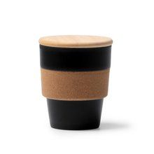 Vaso PP con banda de corcho y tapa de bambú Negro