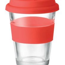 Vaso 350ml Cristal con Faja Silicona Rojo