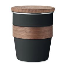 Vaso acero inox 350ml asa y tapa de nogal Negro