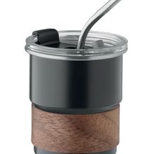 Vaso acero revestimiento de madera con tapa y pajita Negro