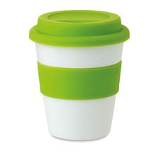 Vaso Blanco con Tapa y Faja Silicona Color Verde