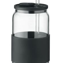 Vaso borosilicato con tapa banda y pajita 550ml Negro