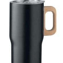 Vaso de doble pared asa de madera Negro