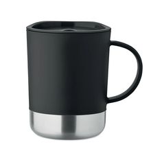 Vaso de PP 300 ml con base de acero y tapa Negro