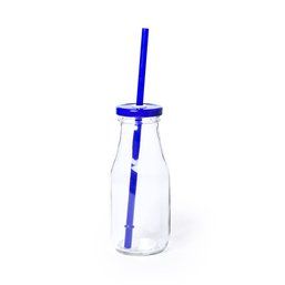 Vaso de cristal con tapa y pajita de plástico (320 ml) Azul