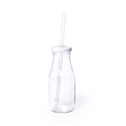 Vaso de cristal con tapa y pajita de plástico (320 ml) Blanco