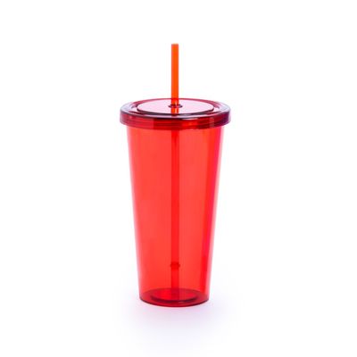 Vaso con pajita y tapa a rosca Roj