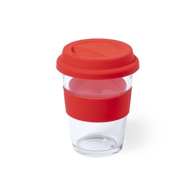Vaso Cristal con Tapa Silicona Roj