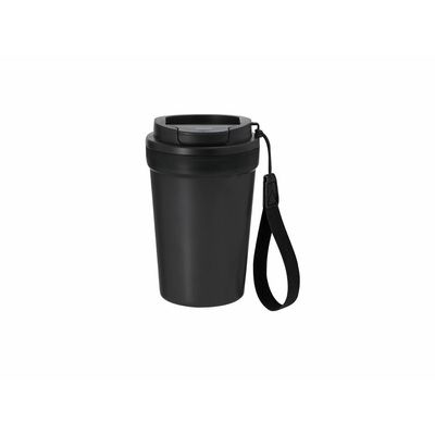 Vaso PP reciclado 360 ml tapa hermética y asa Neg