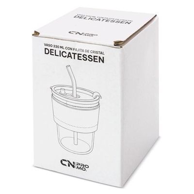 Vaso de cristal con pajita, tapa y banda de PU