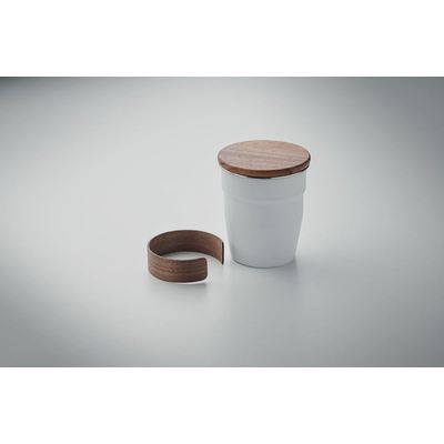 Vaso acero inox 350ml asa y tapa de nogal