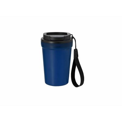 Vaso PP reciclado 360 ml tapa hermética y asa Azul