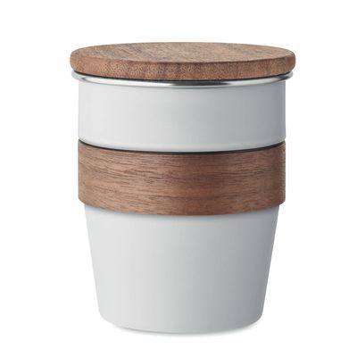 Vaso acero inox 350ml asa y tapa de nogal
