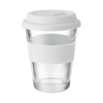 Vaso 350ml Cristal con Faja Silicona Blanco