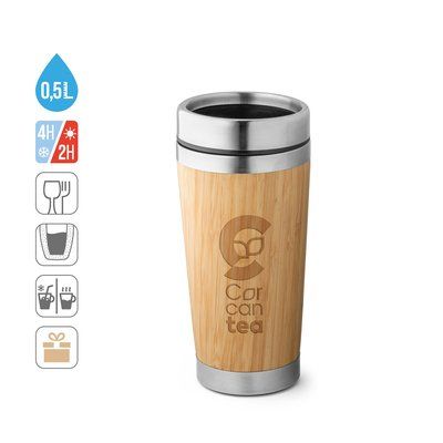 Vaso de acero inox y bambú 500 mL