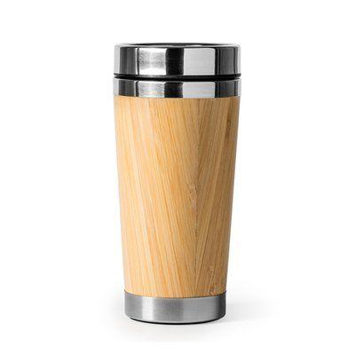 Vaso de bambú y acero con tapa dosificadora Crudo
