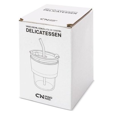 Vaso de cristal con pajita, tapa y banda de PU