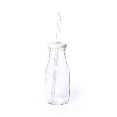 Vaso de cristal con tapa y pajita de plástico (320 ml) Blanco