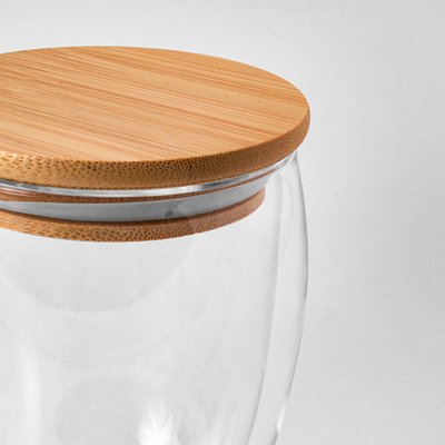 Vaso Doble Pared Borosilicato Tapa Bambú