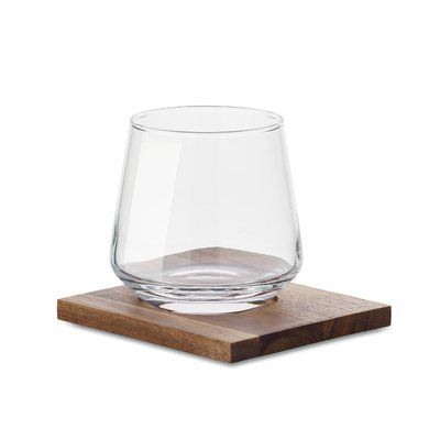 Vaso para licores con posavasos madera Transparente