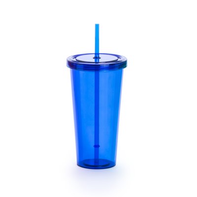 Vaso con pajita y tapa a rosca Azul