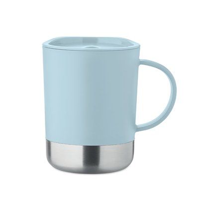 Vaso de PP 300 ml con base de acero y tapa Azul Bebé
