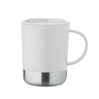 Vaso de PP 300 ml con base de acero y tapa Blanco