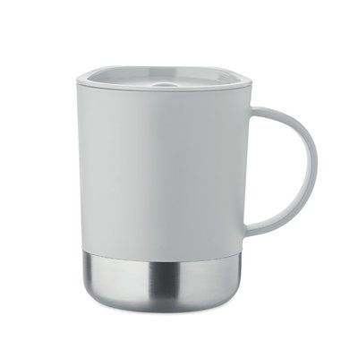 Vaso de PP 300 ml con base de acero y tapa Gris
