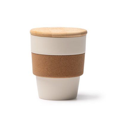 Vaso PP con banda de corcho y tapa de bambú Beige