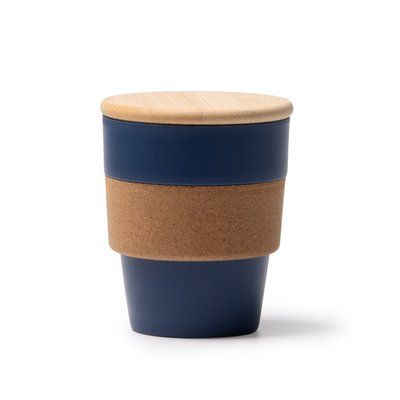Vaso PP con banda de corcho y tapa de bambú Marino