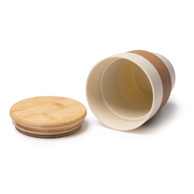 Vaso PP con banda de corcho y tapa de bambú
