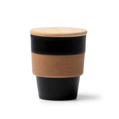 Vaso PP con banda de corcho y tapa de bambú